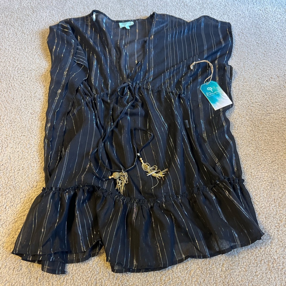 Chic Black and Gold Striped Swim Coverup